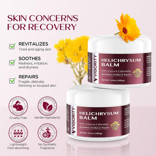 Vigority Helichrysum Balm Soothes & Repairs: Restorative Cream with Arnica & Calendula for Thin, Fragile, Bruised & Aging Skin – Moisturizes & Revitalizes Face & Body – Whipped Texture – 3.4 oz