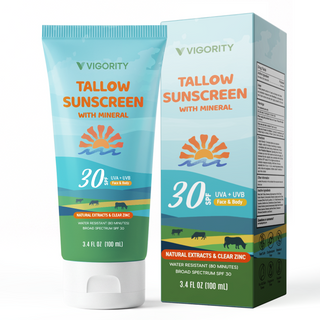 Beef Tallow Sunscreen with Zinc Oxide: Natural Non-Toxic SPF 30 Tallow Sunblock Cream for Face & Body - with 10 Food-Grade Botanical Extracts