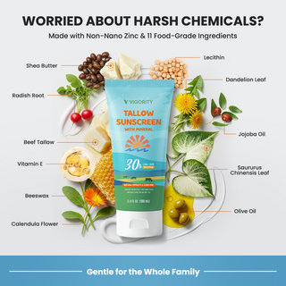 Beef Tallow Sunscreen with Zinc Oxide: Natural Non-Toxic SPF 30 Tallow Sunblock Cream for Face & Body - with 10 Food-Grade Botanical Extracts