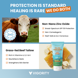 Beef Tallow Sunscreen with Zinc Oxide: Natural Non-Toxic SPF 30 Tallow Sunblock Cream for Face & Body - with 10 Food-Grade Botanical Extracts