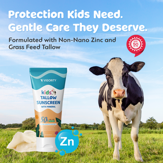 Beef Tallow Sunscreen for Kids with Zinc Oxide: Natural Non-Toxic SPF 50 Tallow Sunblock Cream - with Food-Grade Botanical Extracts - Kids & Sensitive Skin Safe, Water-Resistant - 3.4 FL OZ